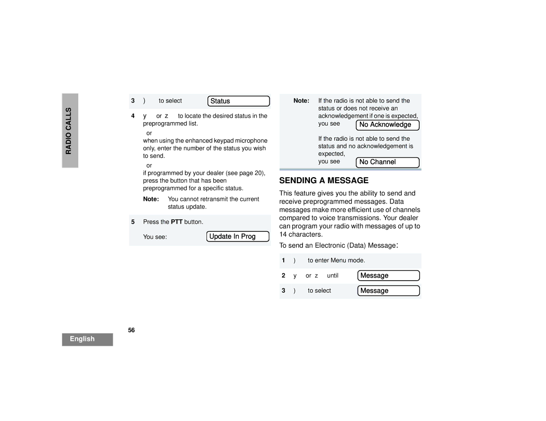 Motorola HT1250LS+ manual Sending a Message, Status, Update In Prog 