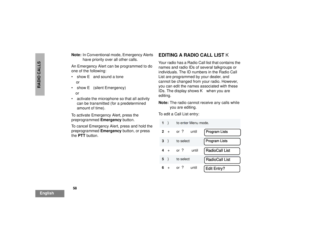 Motorola HT1250LS+ manual Editing a Radio Call List K, RadioCall List, Edit Entry? 