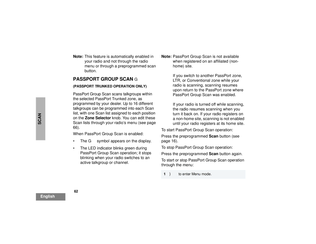 Motorola HT1250LS+ manual Passport Group Scan G 