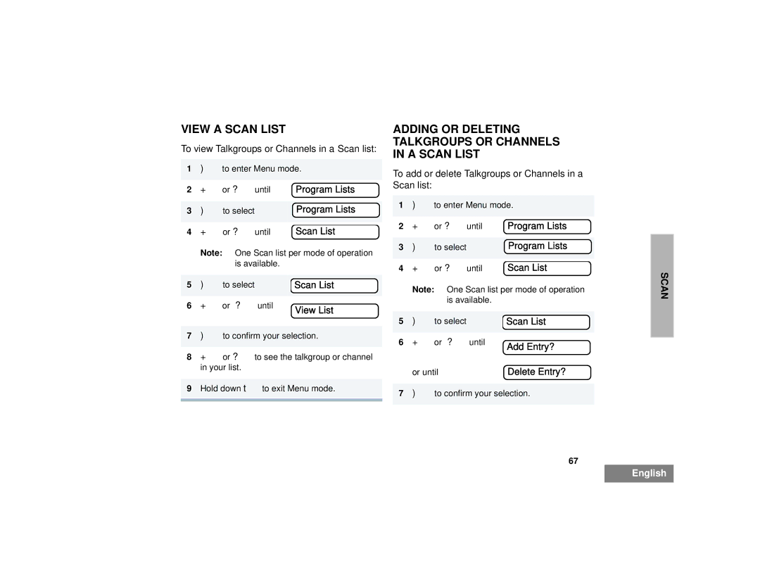 Motorola HT1250LS+ manual View a Scan List, Adding or Deleting Talkgroups or Channels in a Scan List, View List 