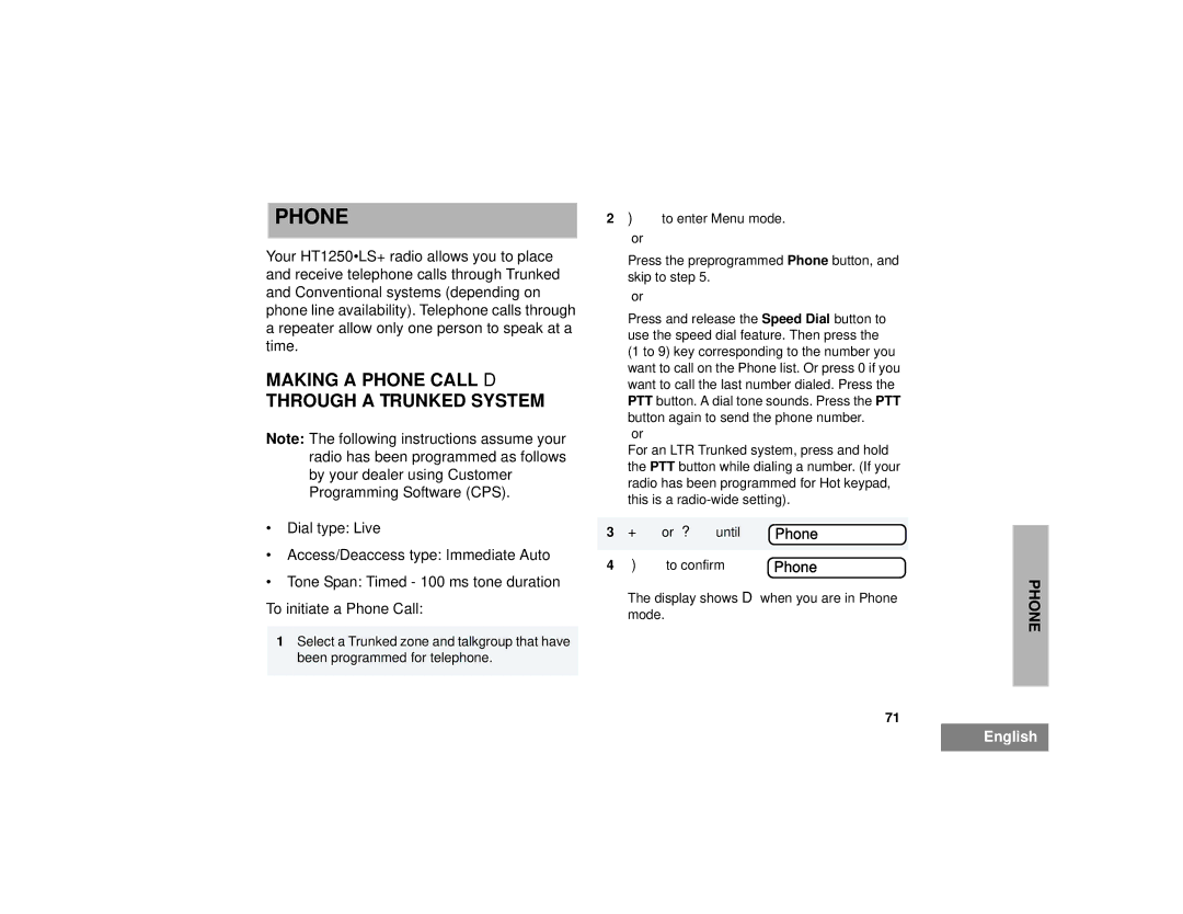 Motorola HT1250LS+ manual Making a Phone Call D Through a Trunked System 