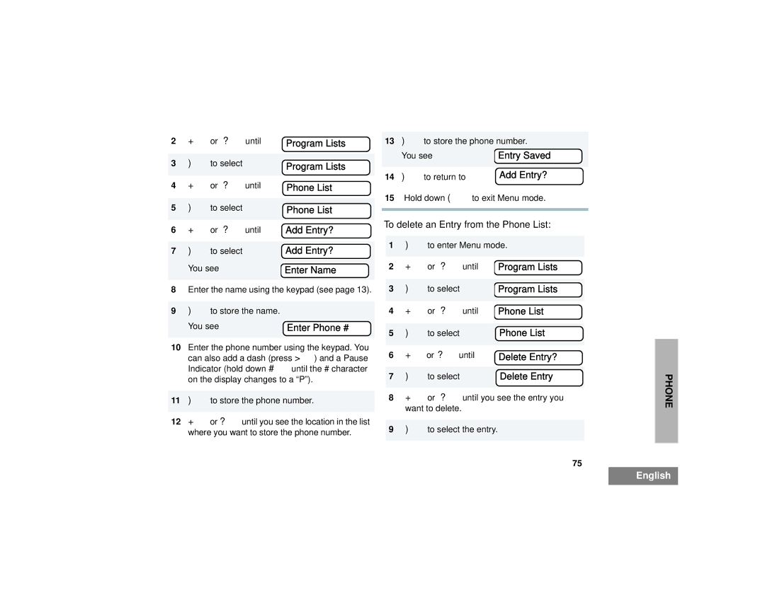 Motorola HT1250LS+ manual Enter Phone #, Program Lists, Phone List, Delete Entry 