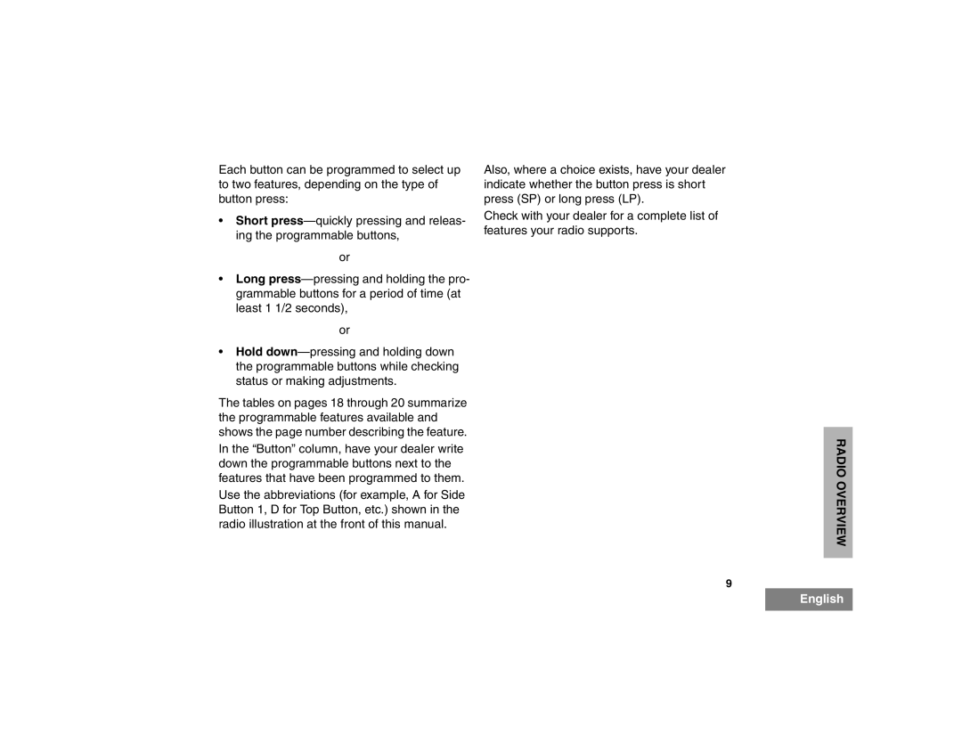 Motorola HT1550XLS manual Radio Overview 