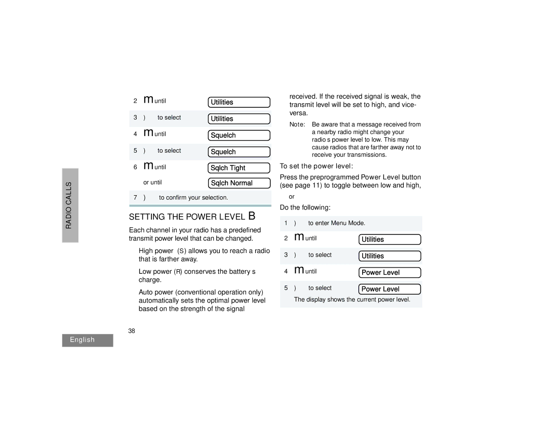 Motorola HT1550XLS manual Setting the Power Level B 