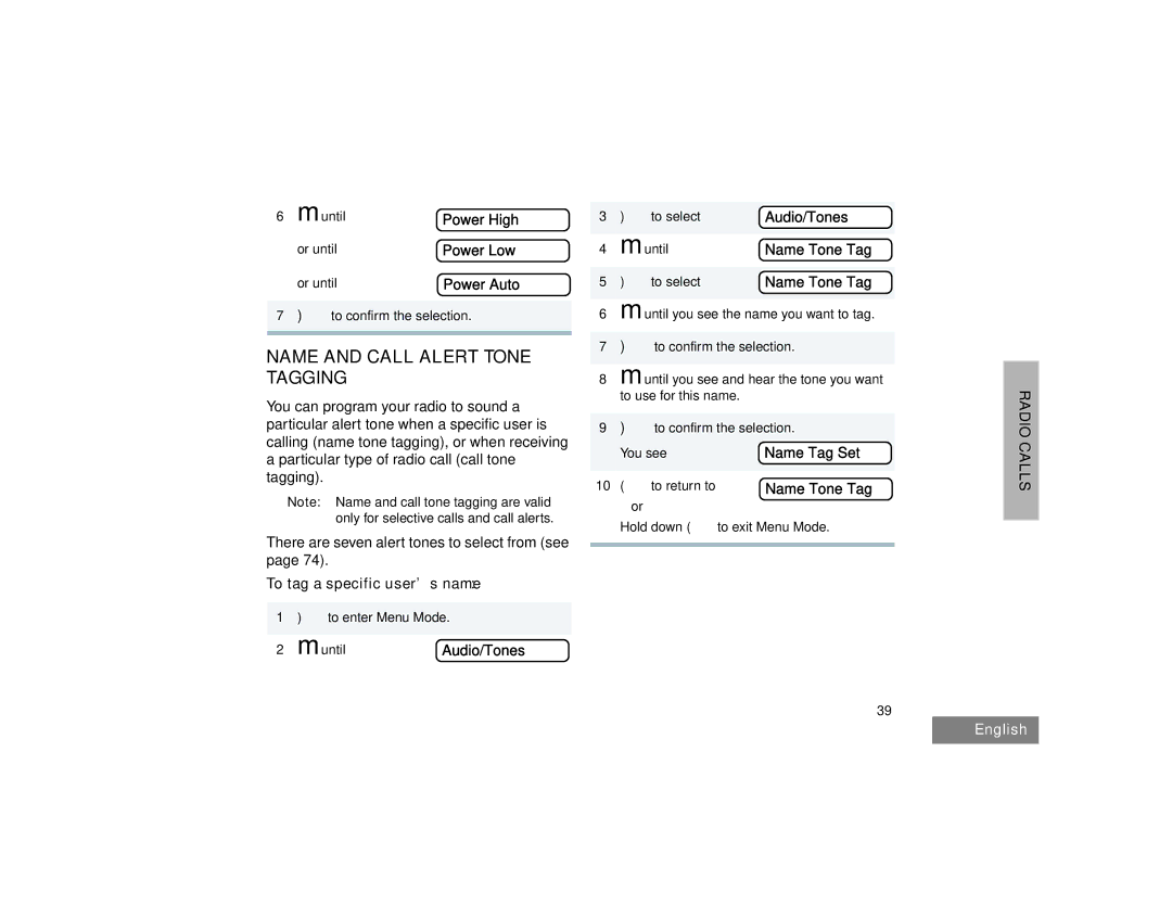 Motorola HT1550XLS manual Name and Call Alert Tone Tagging 