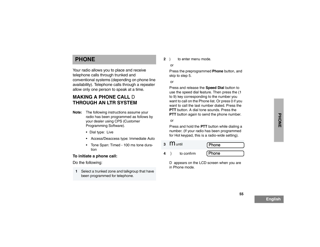 Motorola HT1550XLS manual Making a Phone Call D Through AN LTR System, To initiate a phone call, To confirm 