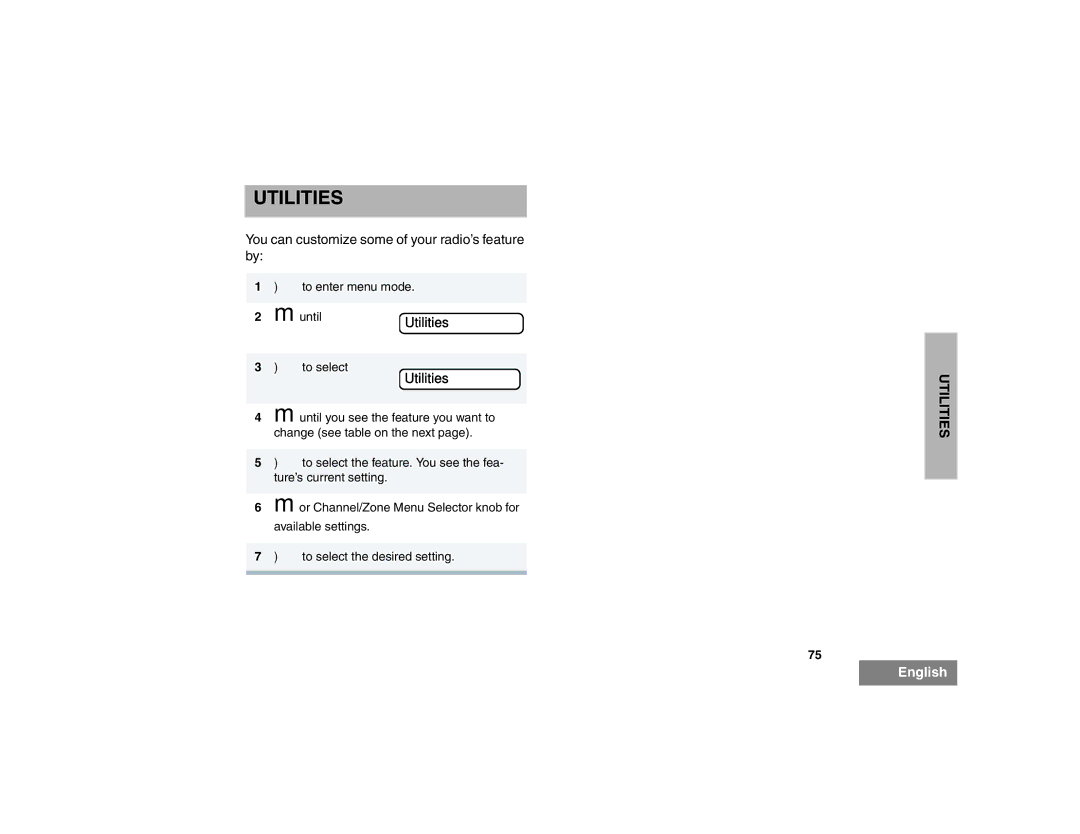 Motorola HT1550XLS manual Utilities 