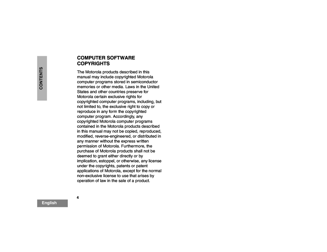 Motorola HT1550XLS manual Computer Software Copyrights, Contents, English 
