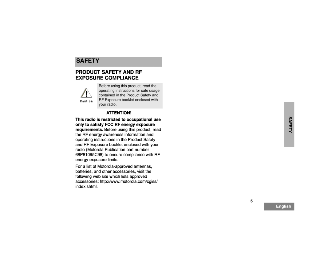 Motorola HT1550XLS manual Product Safety And Rf Exposure Compliance, English 
