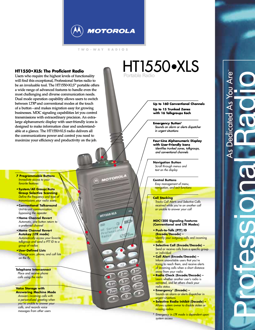 Motorola HT1550XLS manual Professional Series Two-WayRadio User Guide, Séries professionnelles, HT1550 XLS 