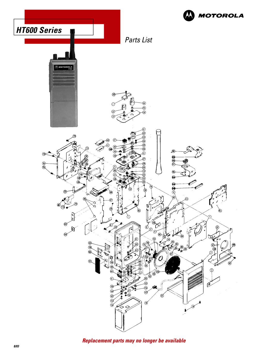 Motorola HT600 Series manual Replacement parts may no longer be available 