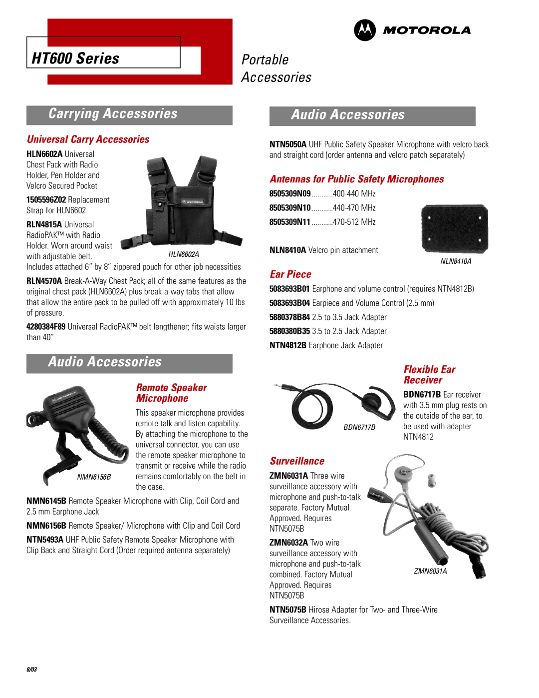 Motorola HT600 Series manual Audio Accessories 