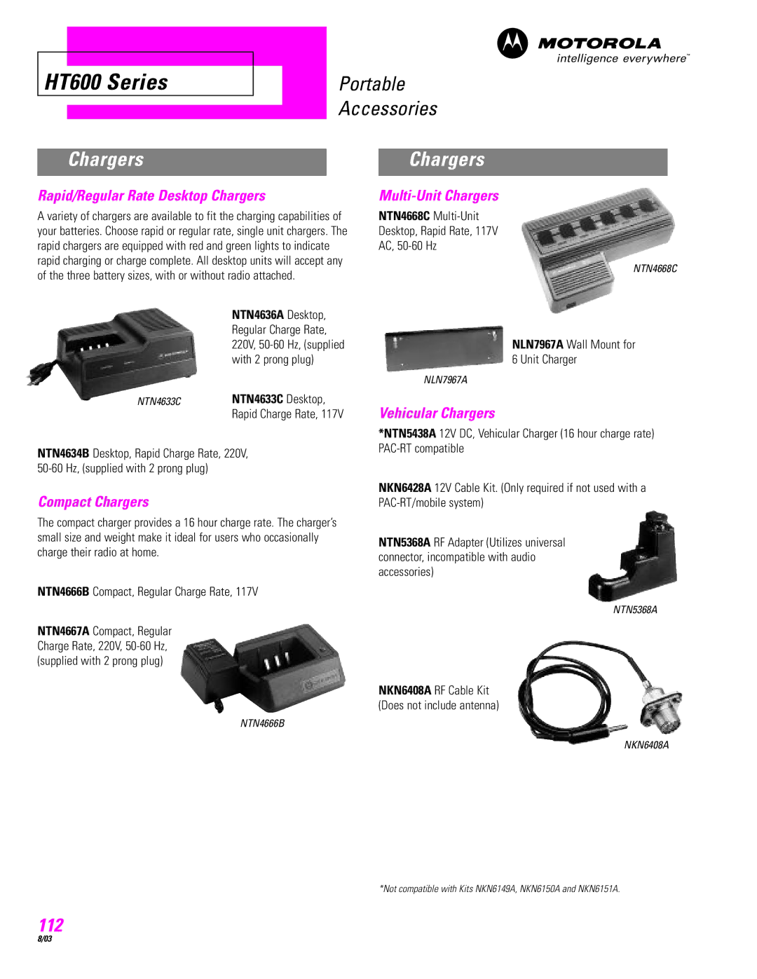 Motorola HT600 manual Rapid/Regular Rate Desktop Chargers, Compact Chargers 