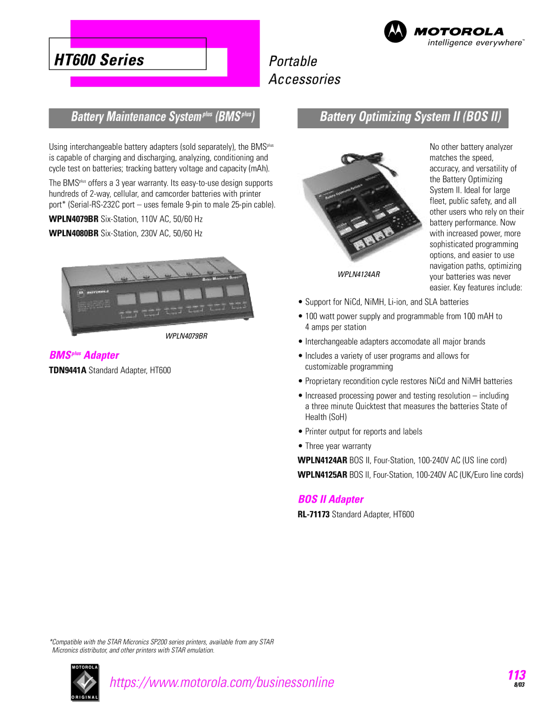 Motorola HT600 manual BMS plus Adapter, BOS II Adapter 