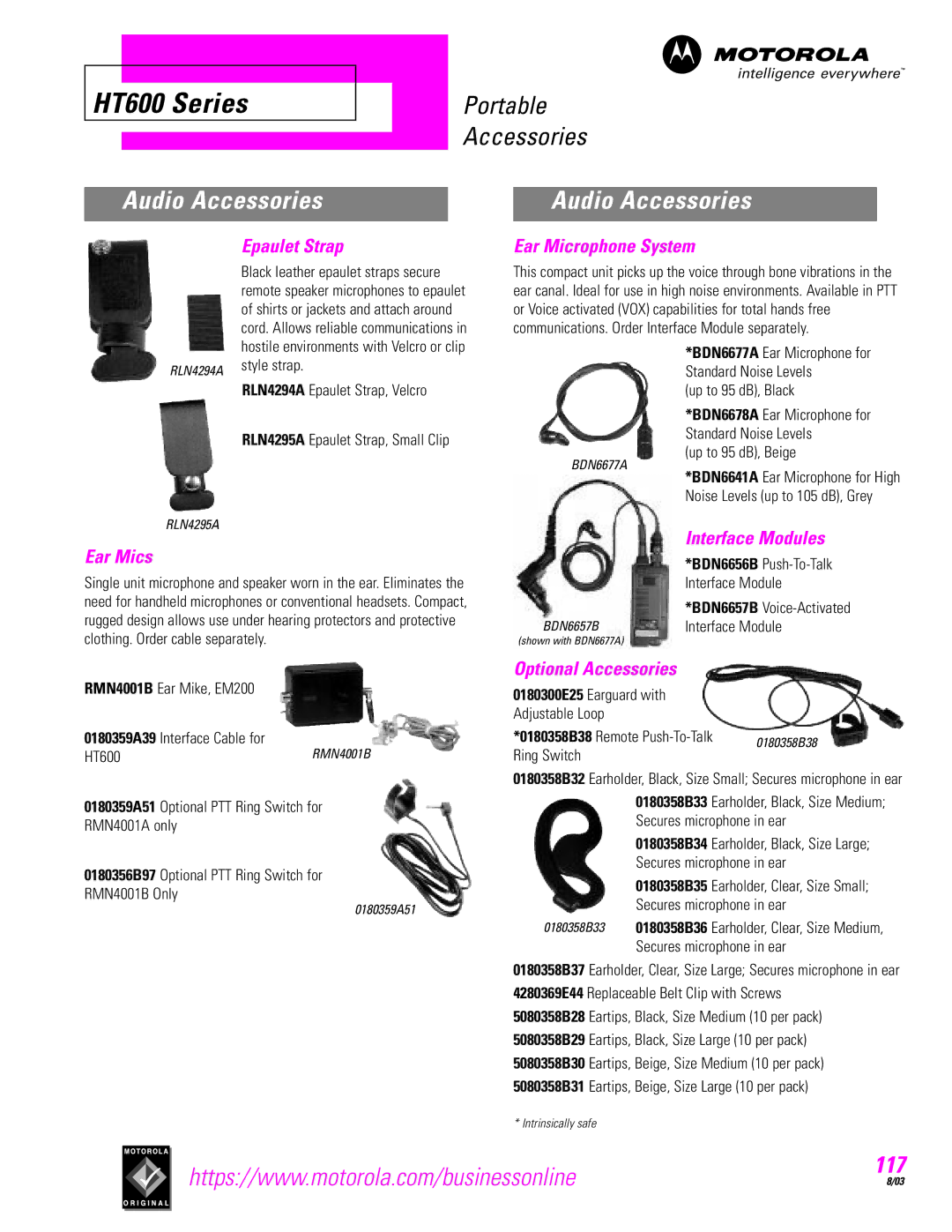 Motorola HT600 manual Epaulet Strap, Ear Mics, Ear Microphone System, Interface Modules, Optional Accessories 