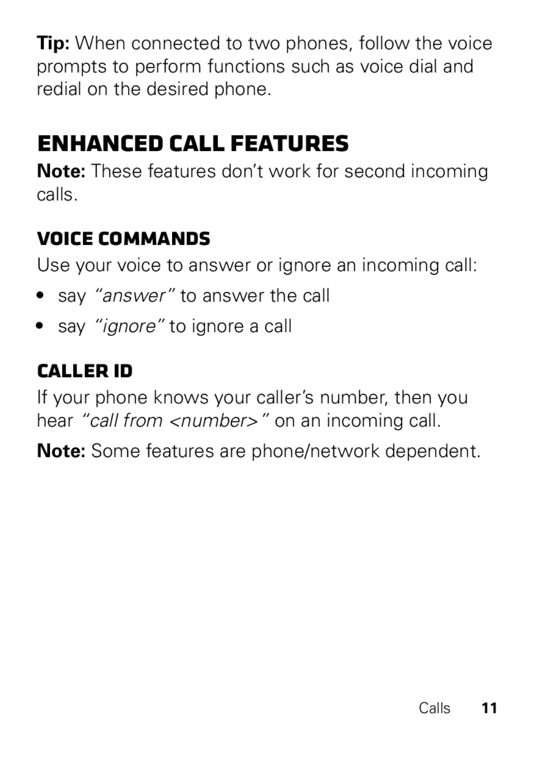 Motorola HX550 manual Enhanced call features, Voice commands 