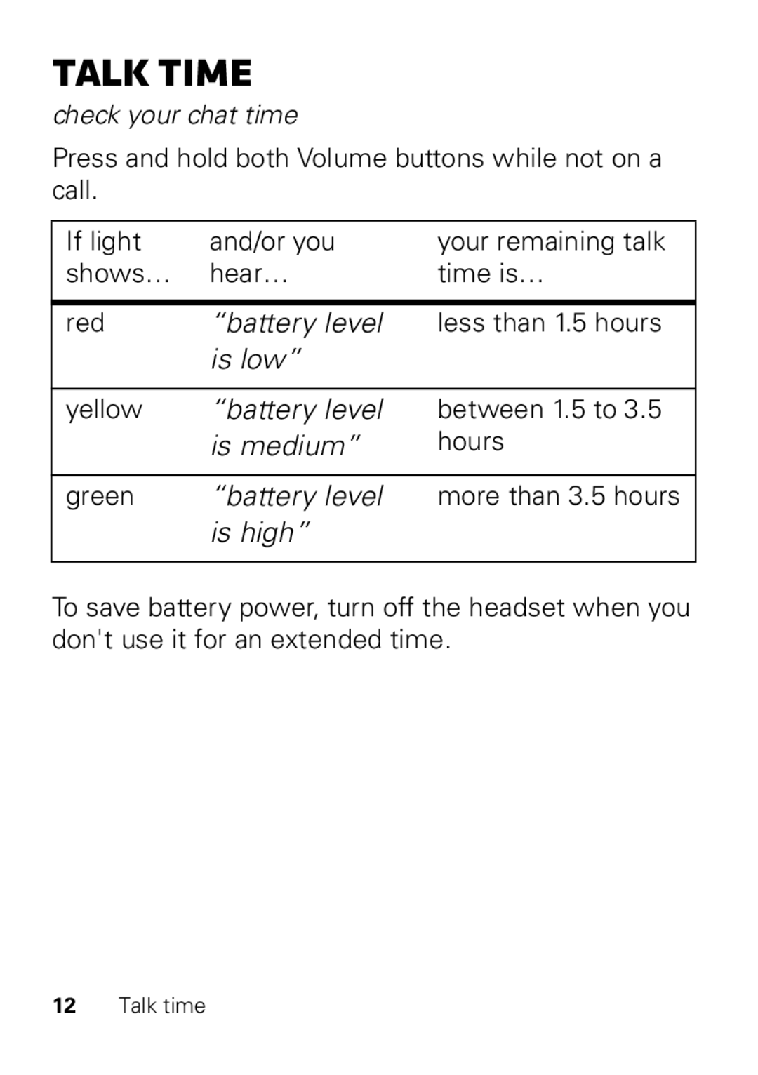 Motorola HX550 manual Talk time, Check your chat time 