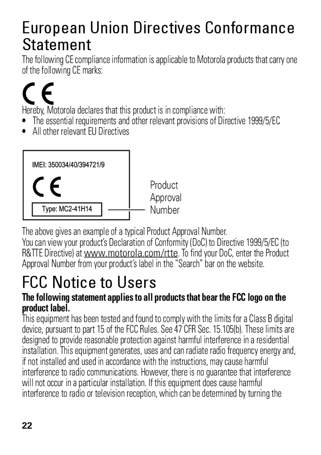 Motorola HX550 European Union Directives Conformance Statement, FCC Notice to Users, All other relevant EU Directives 