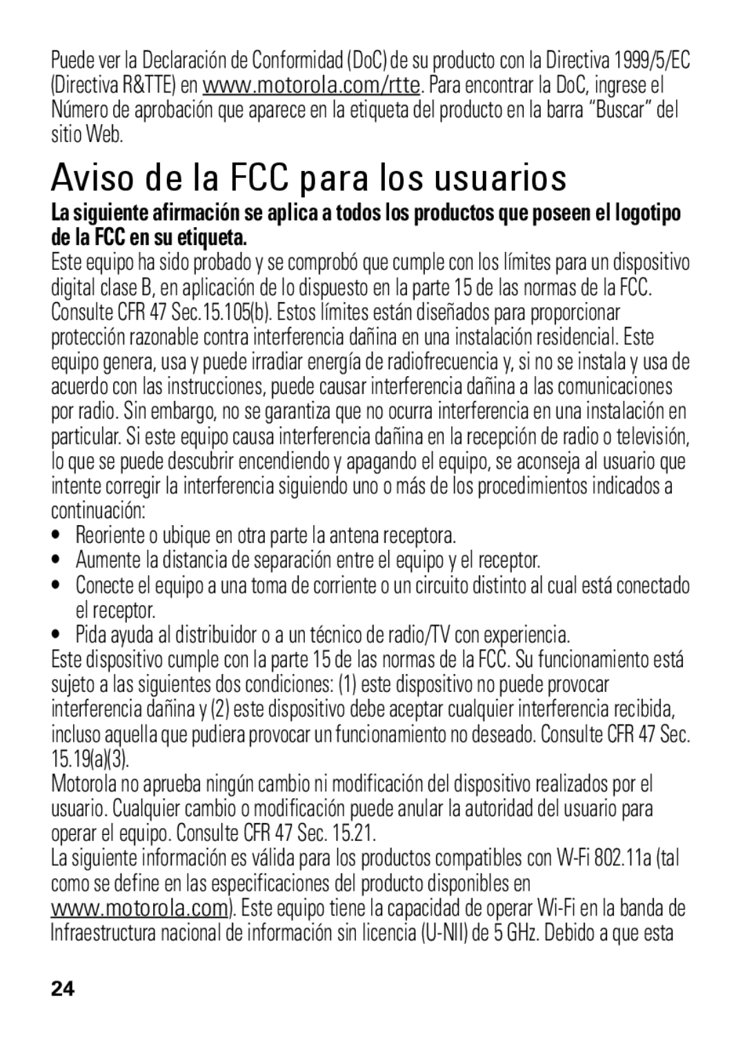 Motorola HX550 manual Aviso de la FCC para los usuarios, Reoriente o ubique en otra parte la antena receptora 