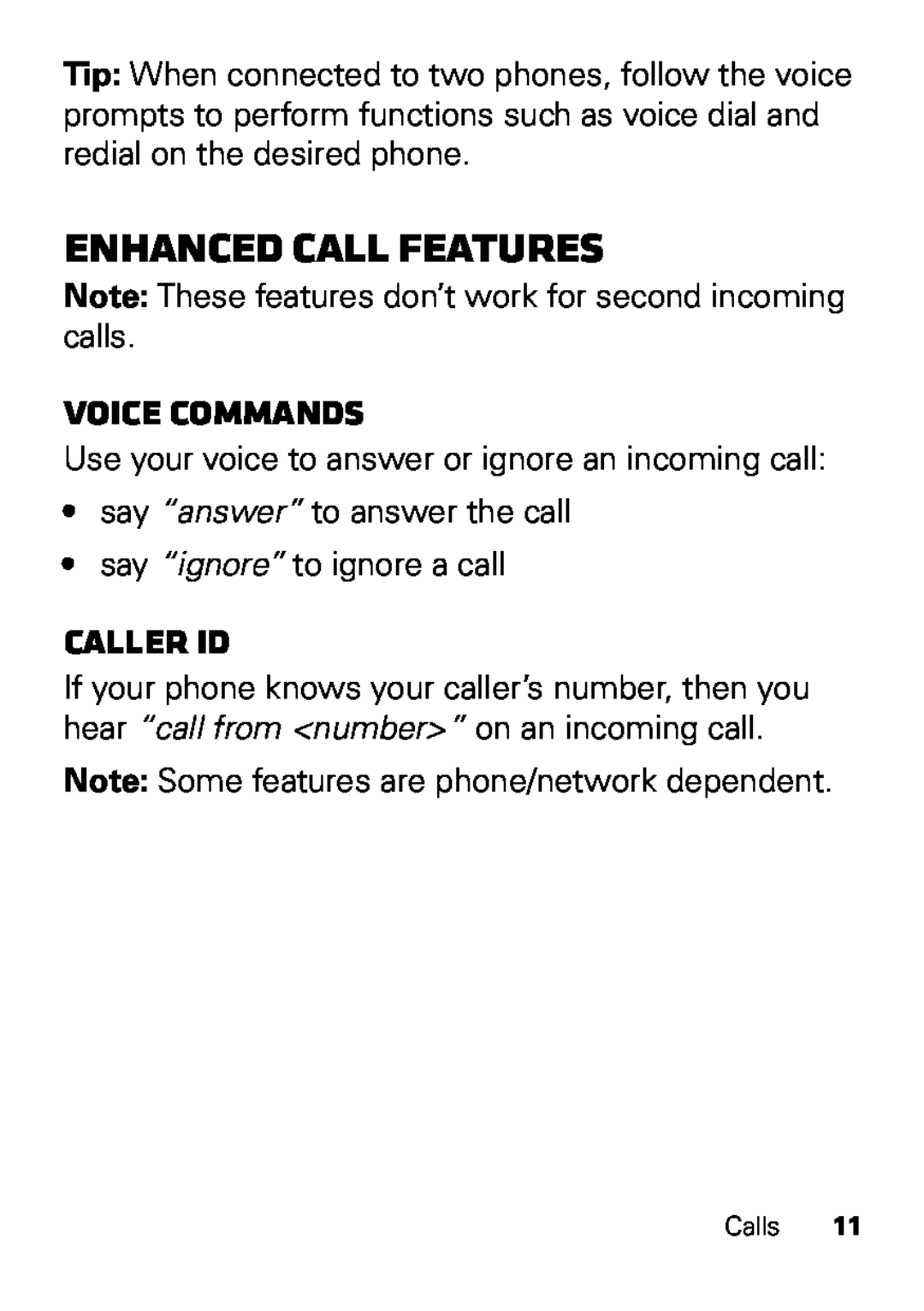 Motorola HX550 manual Enhanced call features, Voice commands, Caller Id 