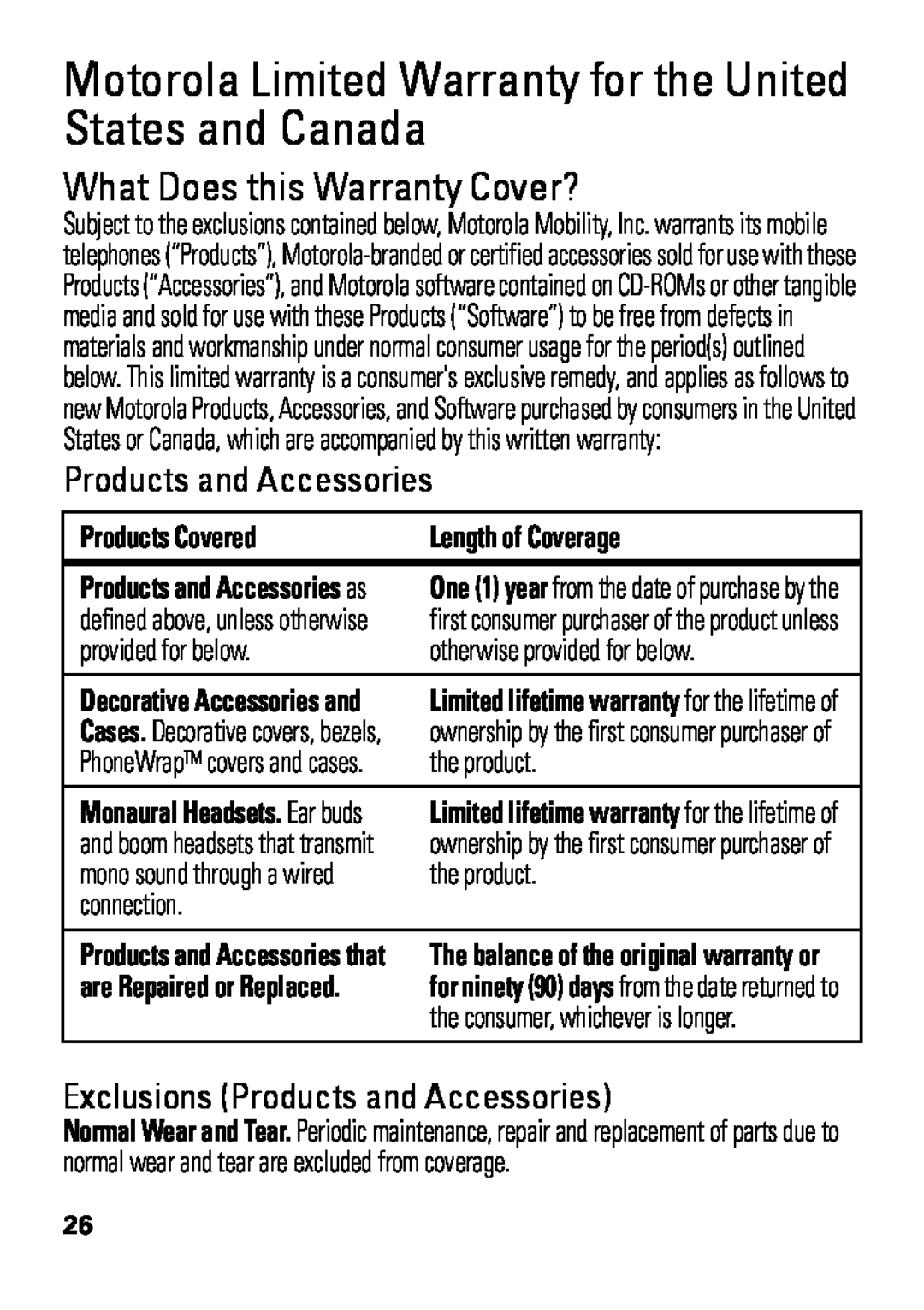 Motorola HX550 manual What Does this Warranty Cover?, Products Covered, Length of Coverage, provided for below, the product 