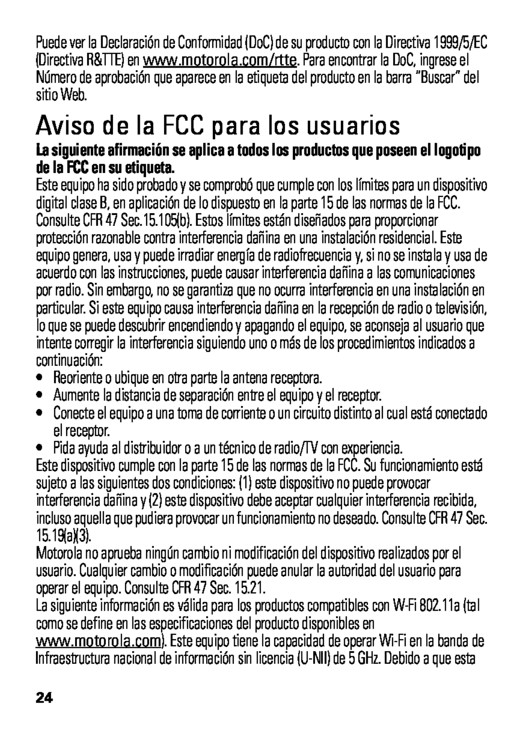 Motorola HX550 manual Aviso de la FCC para los usuarios 