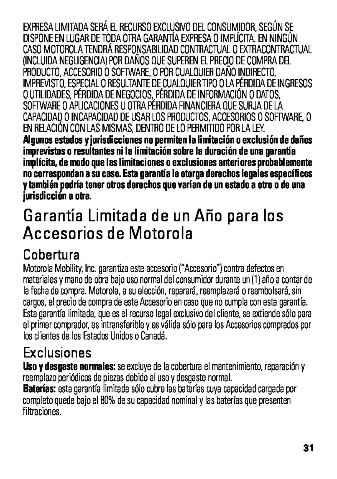 Motorola HX550 manual Cobertura, Exclusiones 