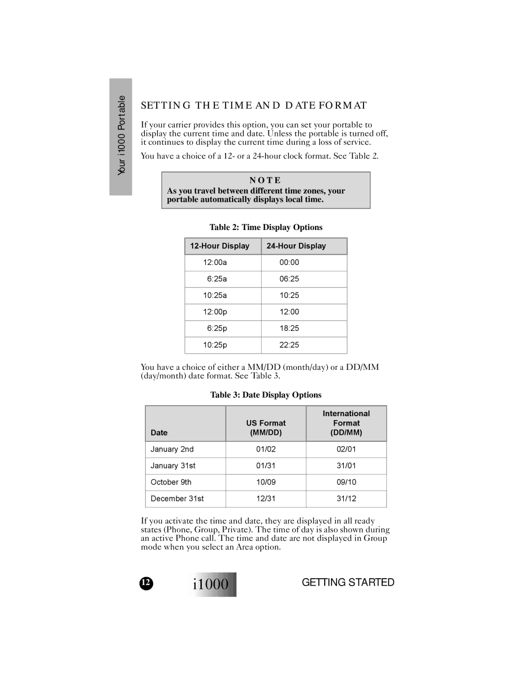 Motorola i1000 manual Setting the Time and Date Format, Date Display Options, Hour Display, International, US Format Date 