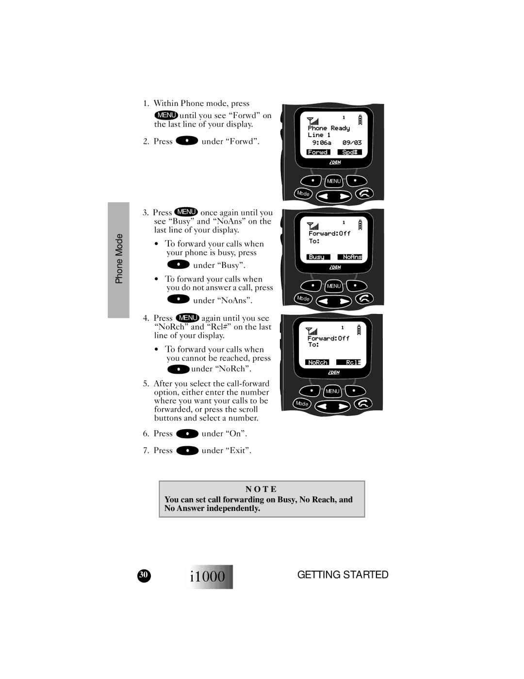 Motorola i1000 manual Press under On Press under Exit 