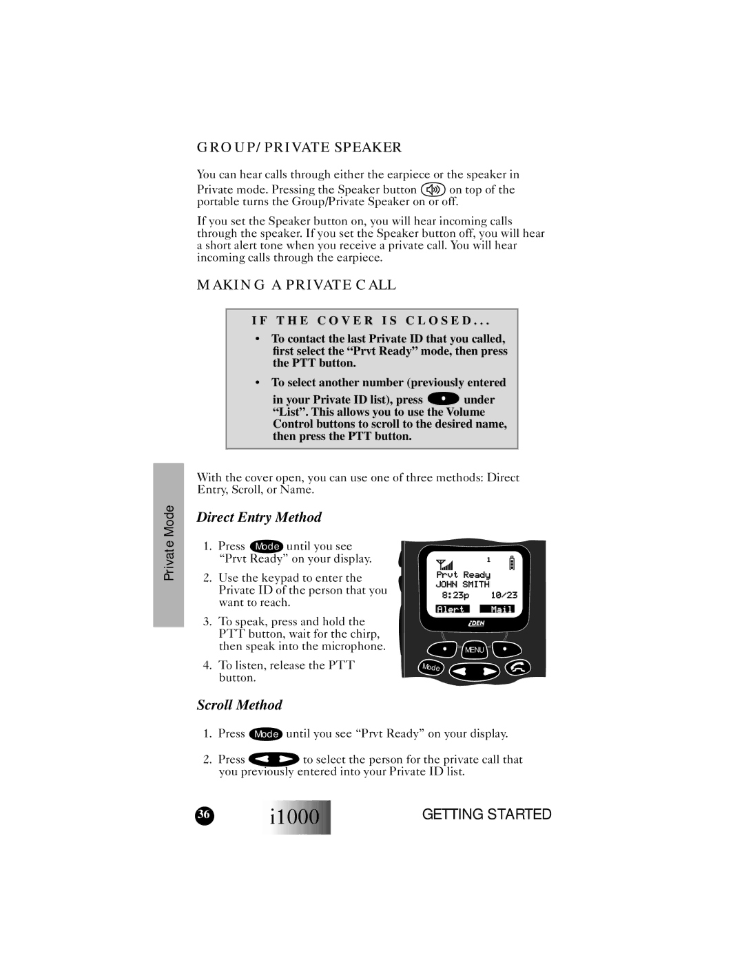 Motorola i1000 manual GROUP/PRIVATE Speaker, Making a Private Call 