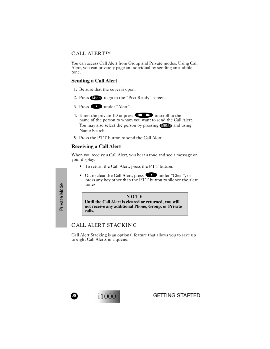 Motorola i1000 manual Sending a Call Alert, Receiving a Call Alert, Call Alert Stacking 