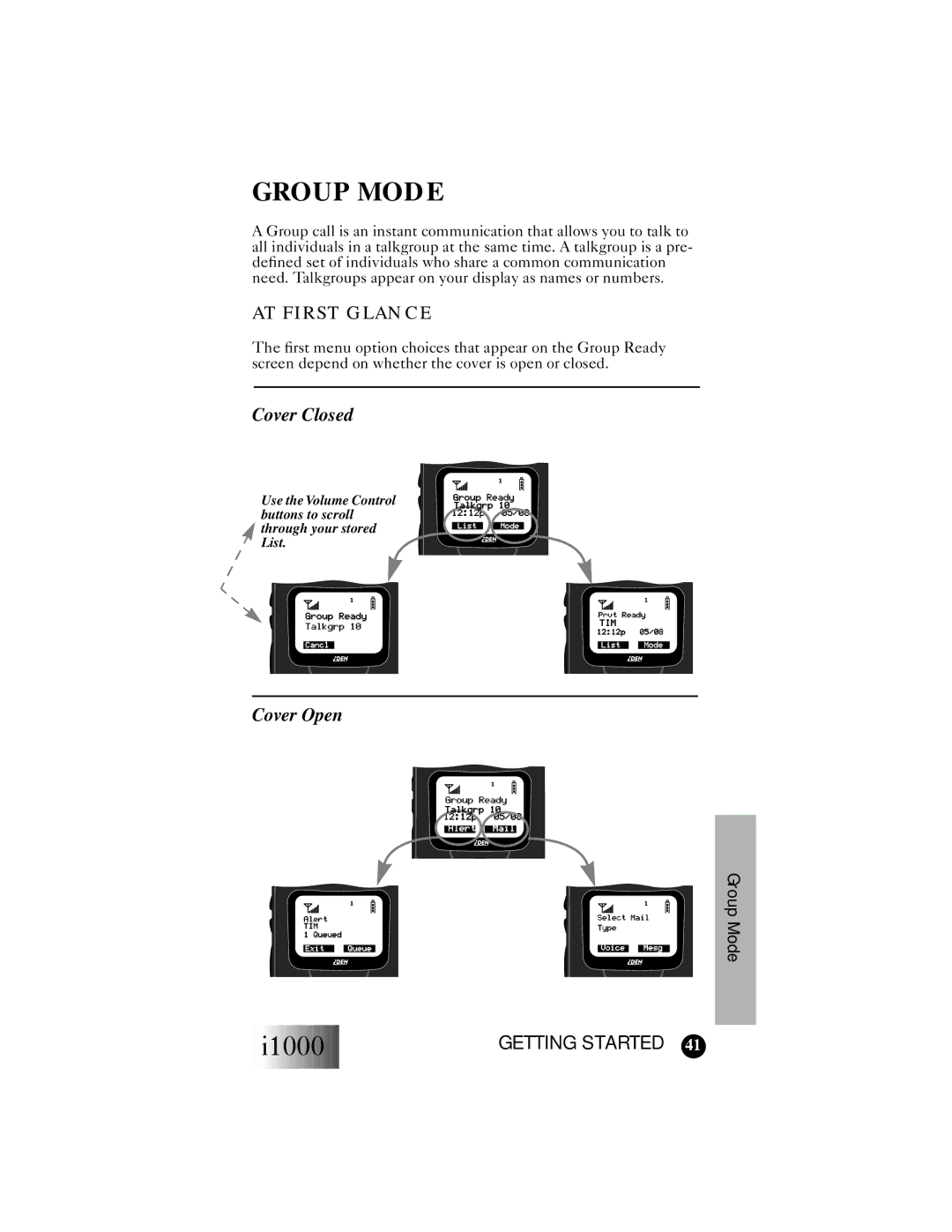 Motorola i1000 manual Group Mode, AT First Glance 