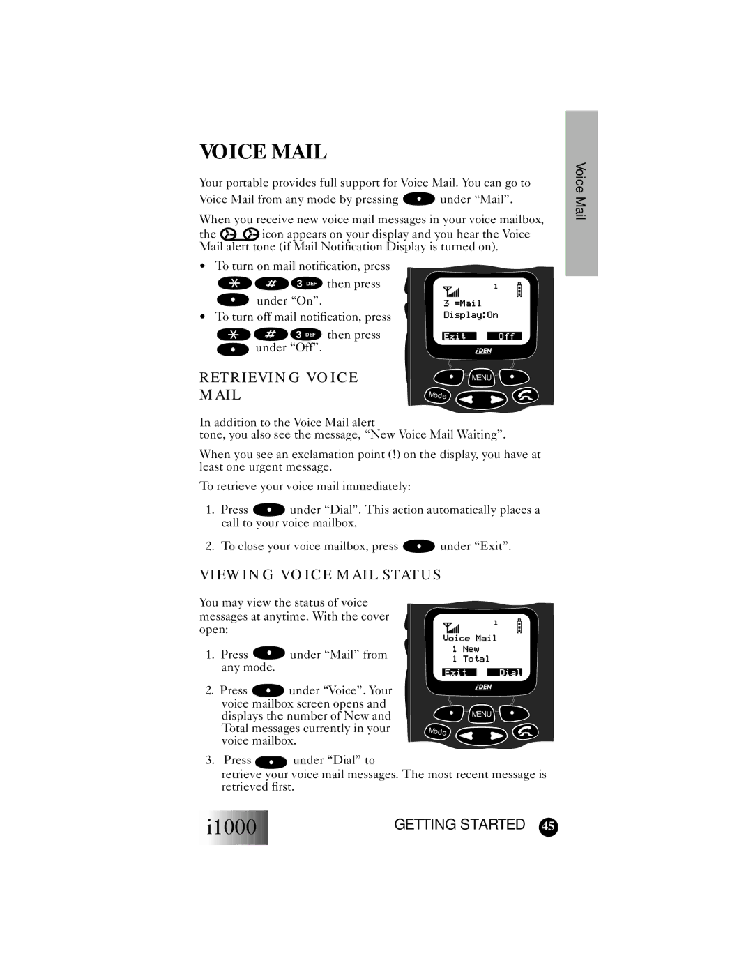 Motorola i1000 manual Retrieving Voice Mail, Viewing Voice Mail Status 