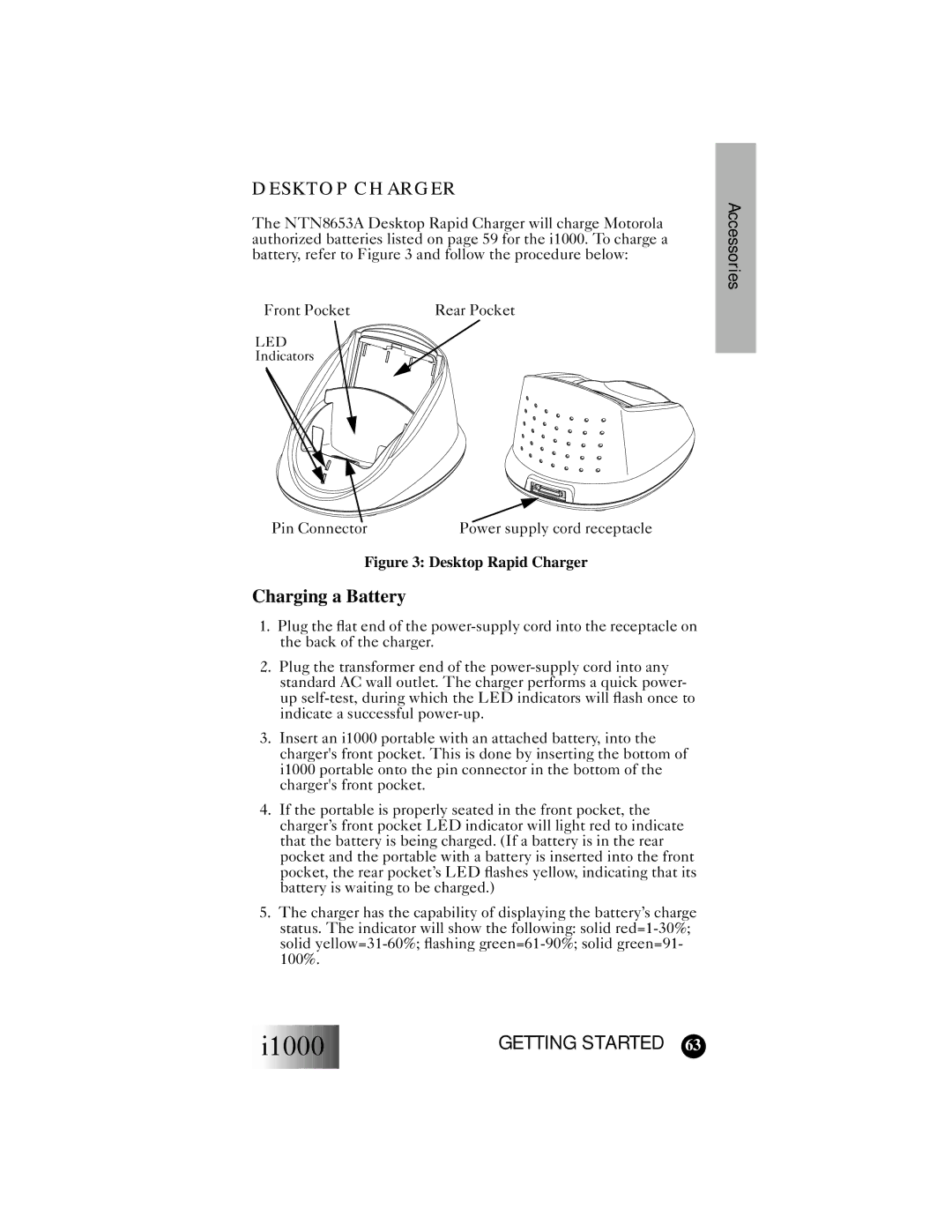 Motorola i1000 manual Desktop Charger, Charging a Battery 