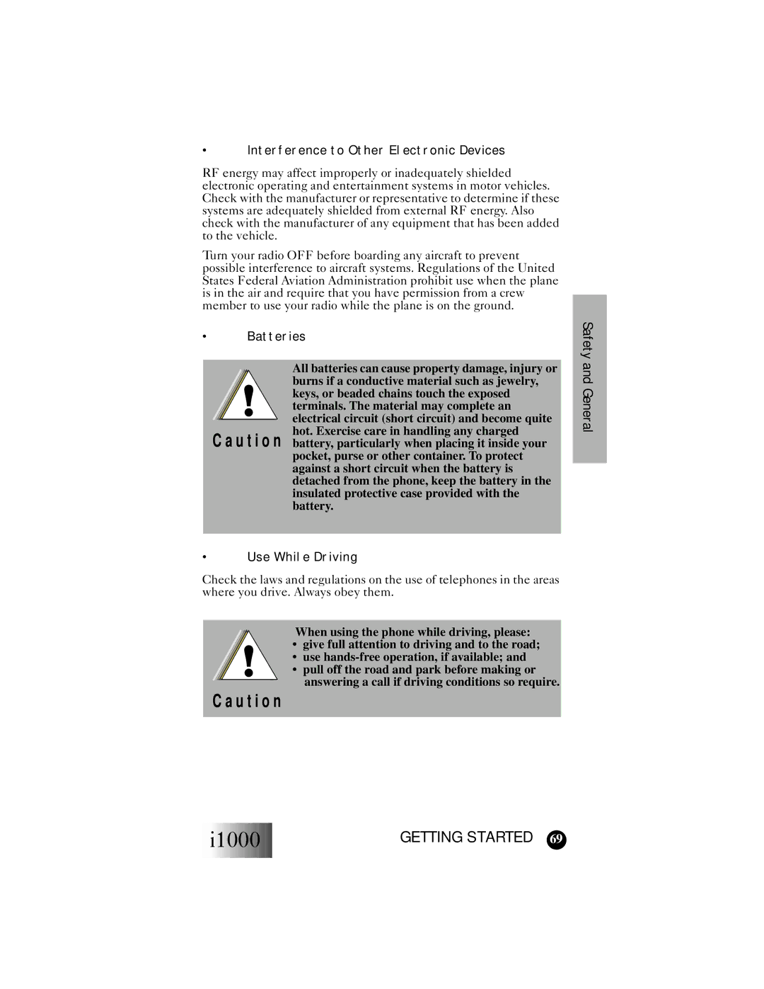 Motorola i1000 manual Interference to Other Electronic Devices 