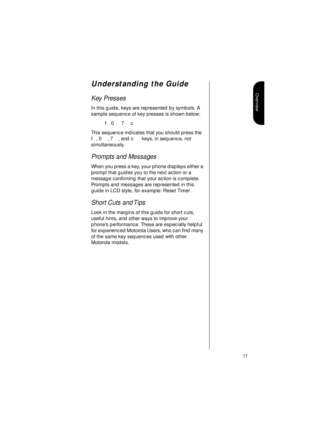 Motorola i1000plus specifications Understanding the Guide, Key Presses, Prompts and Messages, Short Cuts and Tips 