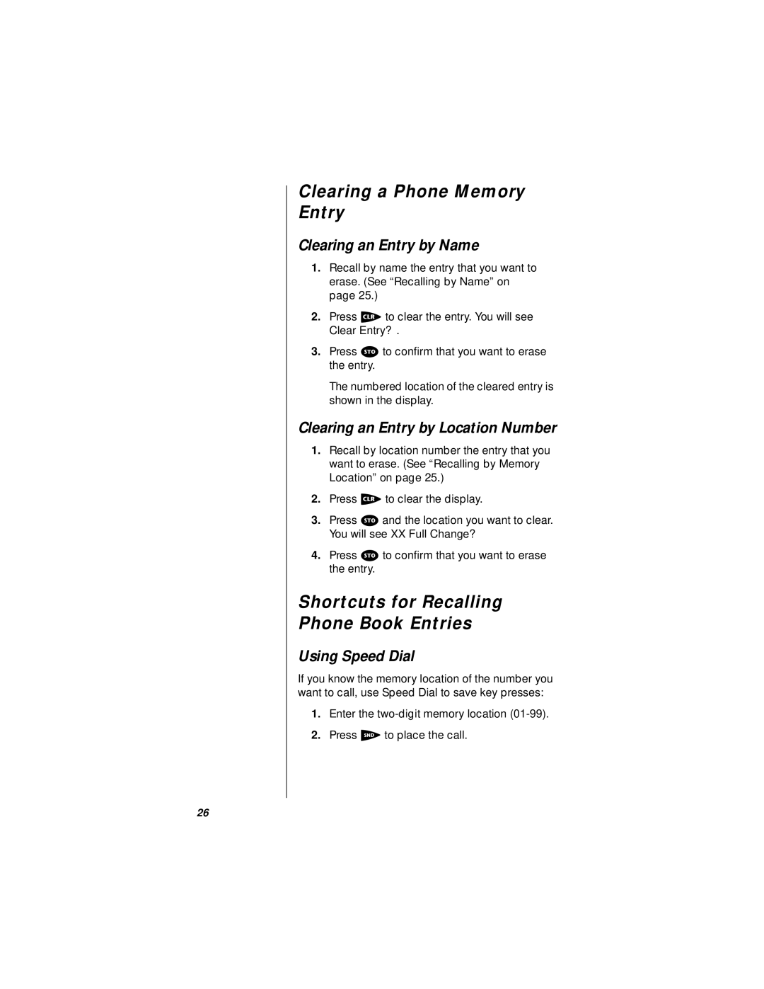 Motorola i1000plus Clearing a Phone Memory Entry, Shortcuts for Recalling Phone Book Entries, Clearing an Entry by Name 