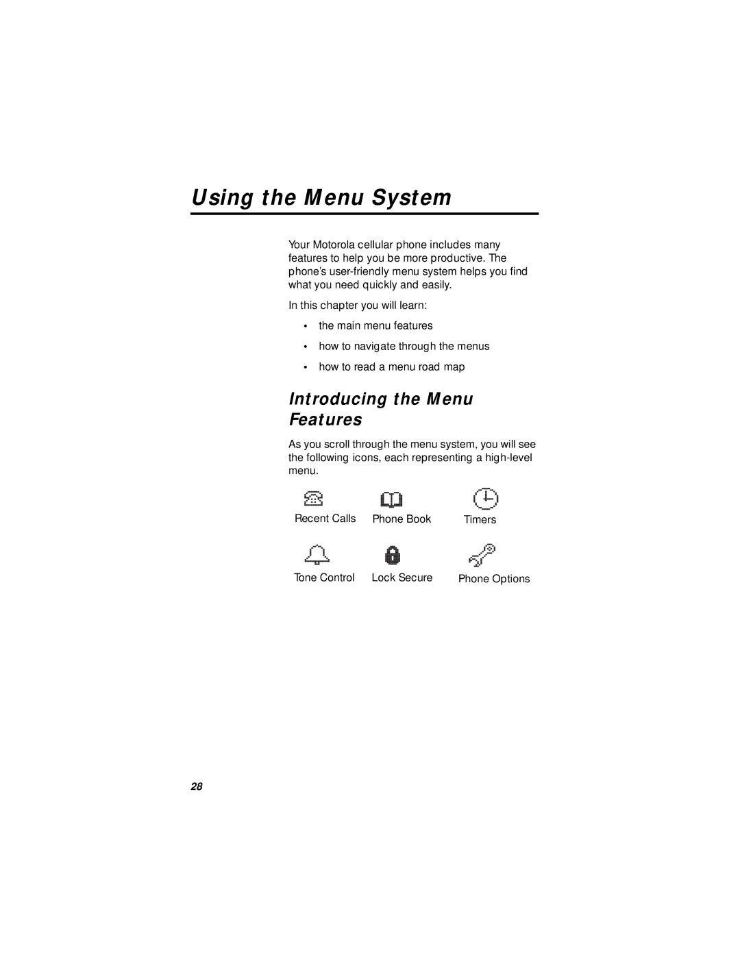 Motorola i1000plus specifications Using the Menu System, Introducing the Menu Features 