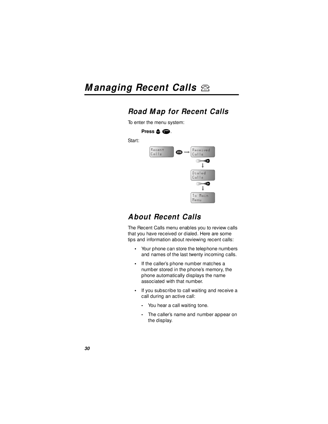 Motorola i1000plus specifications Managing Recent Calls, Road Map for Recent Calls, About Recent Calls 