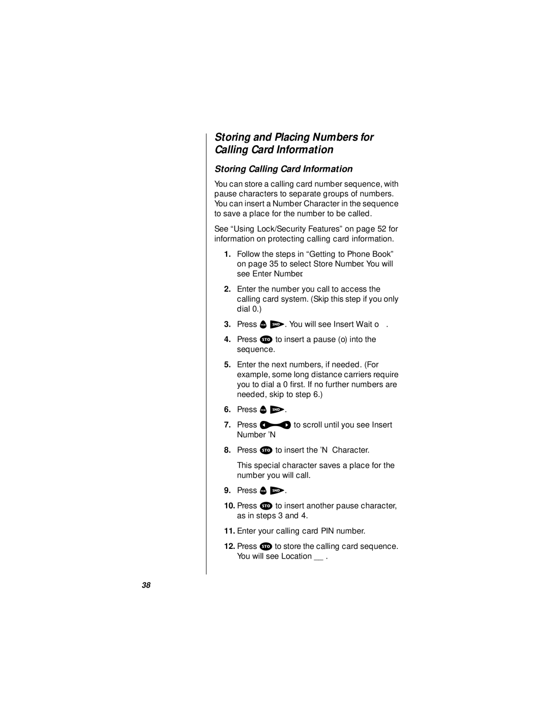 Motorola i1000plus Storing and Placing Numbers for Calling Card Information, Storing Calling Card Information 