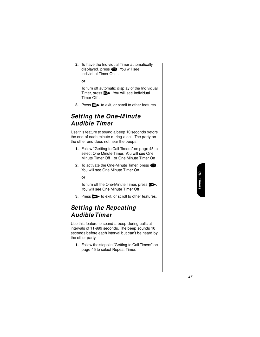 Motorola i1000plus specifications Setting the One-Minute Audible Timer, Setting the Repeating Audible Timer 