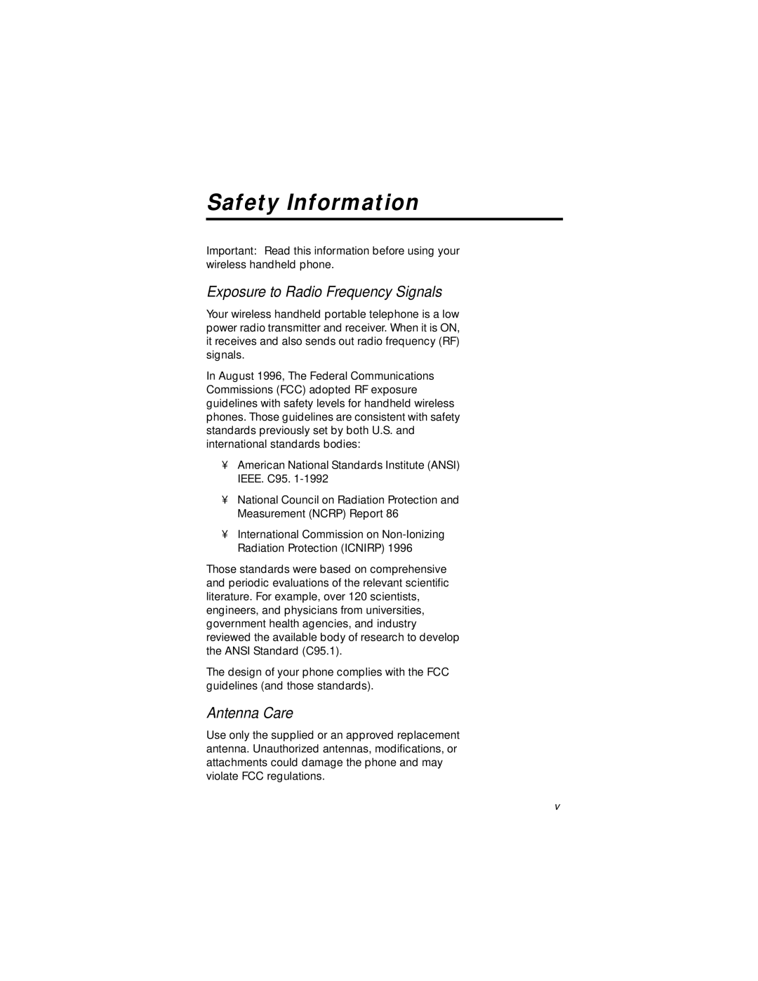 Motorola i1000plus specifications Safety Information, Exposure to Radio Frequency Signals, Antenna Care 