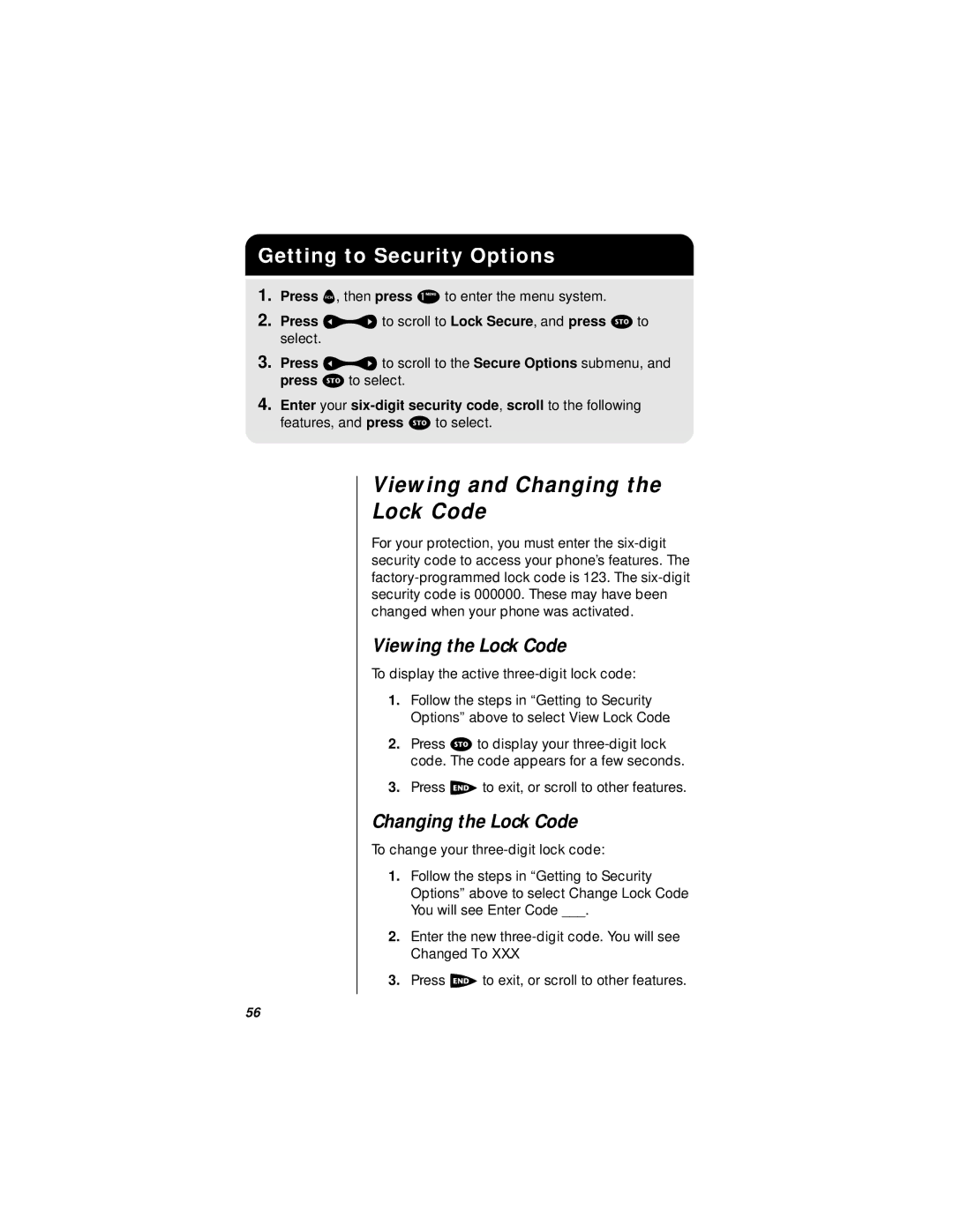 Motorola i1000plus specifications Viewing and Changing Lock Code, Getting to Security Options, Viewing the Lock Code 