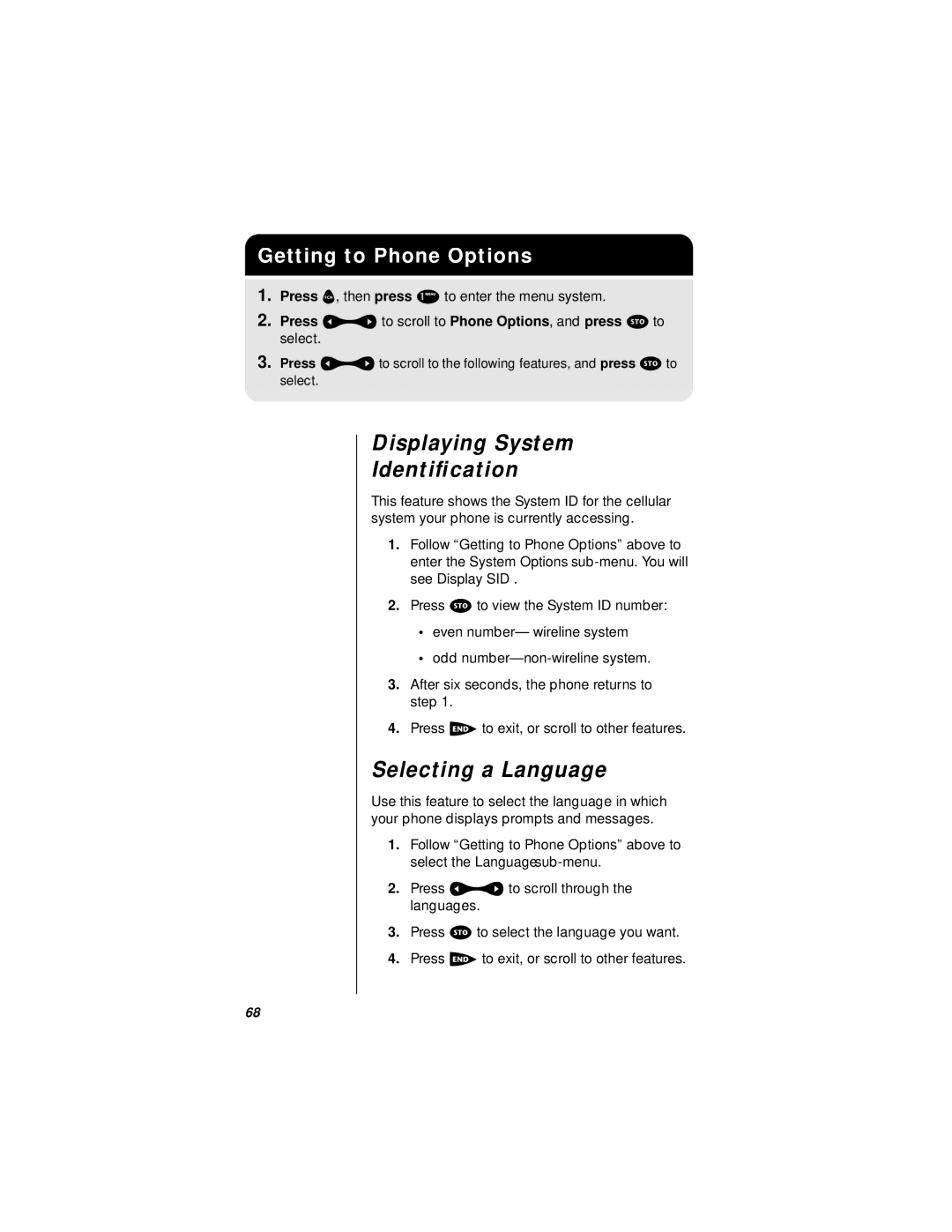 Motorola i1000plus specifications Displaying System Identiﬁcation, Selecting a Language 