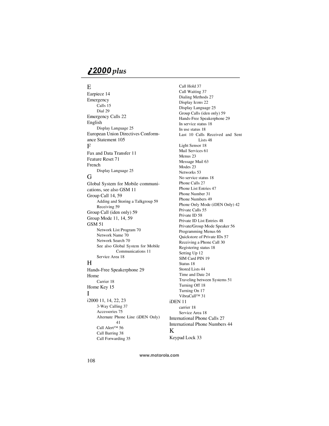 Motorola I200, NTN9487A manual 108 