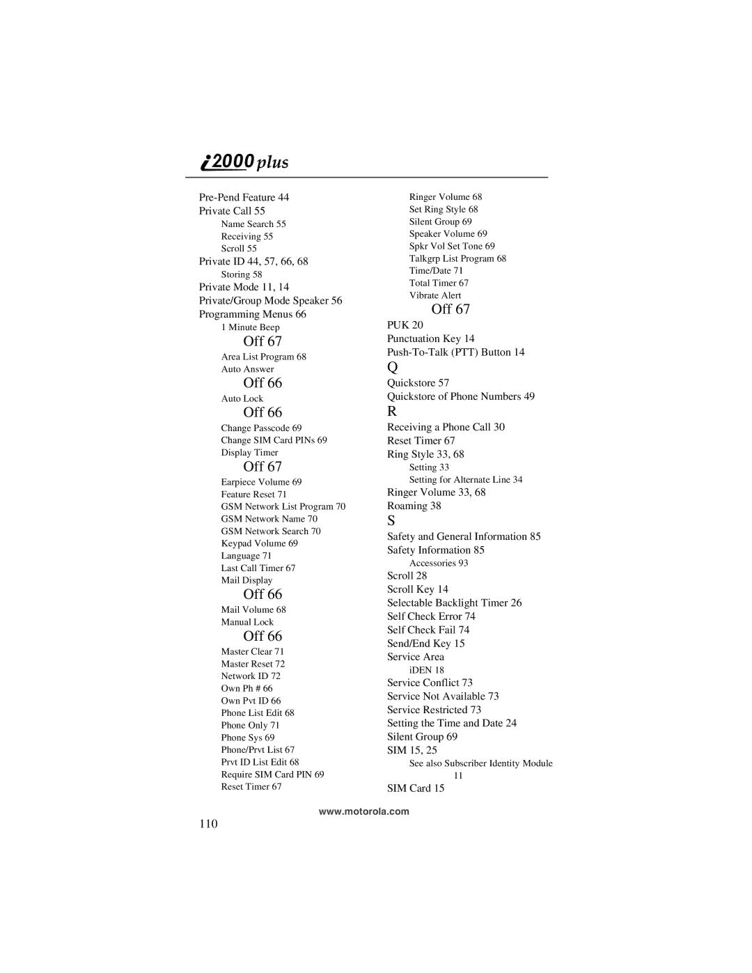 Motorola I200, NTN9487A manual Off 