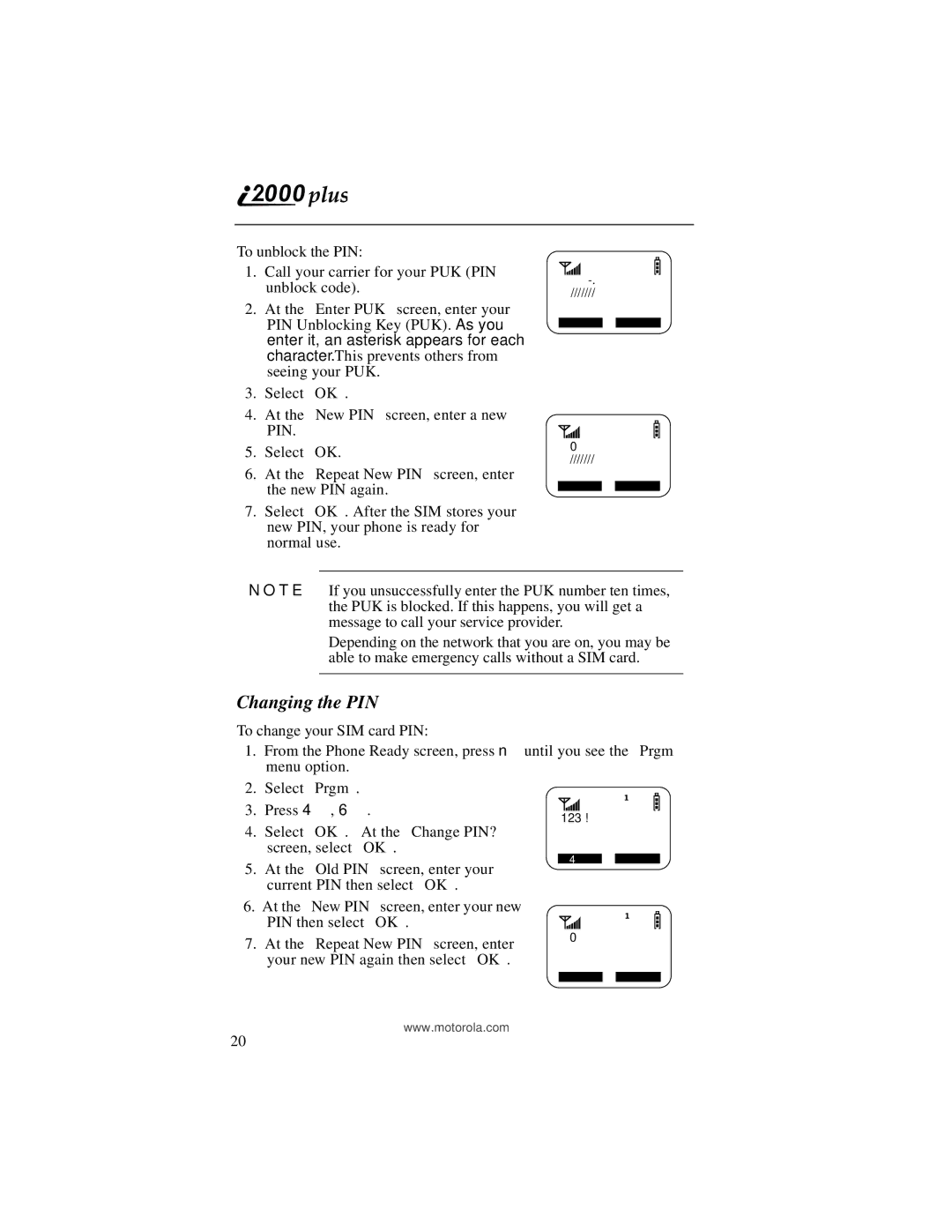 Motorola I200, NTN9487A manual Changing the PIN 