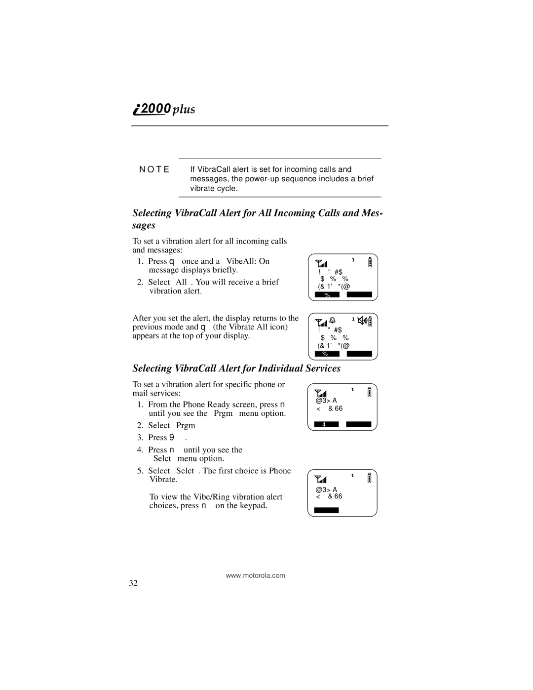 Motorola I200, NTN9487A manual Selecting VibraCall Alert for Individual Services 