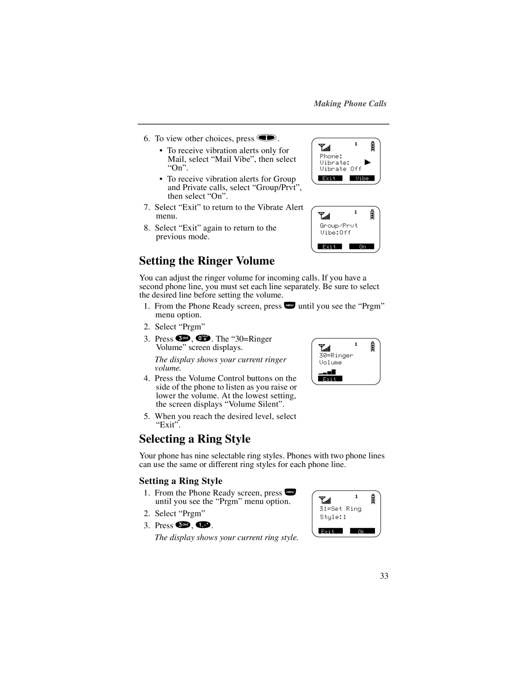 Motorola NTN9487A, I200 manual Setting the Ringer Volume, Selecting a Ring Style, Setting a Ring Style 