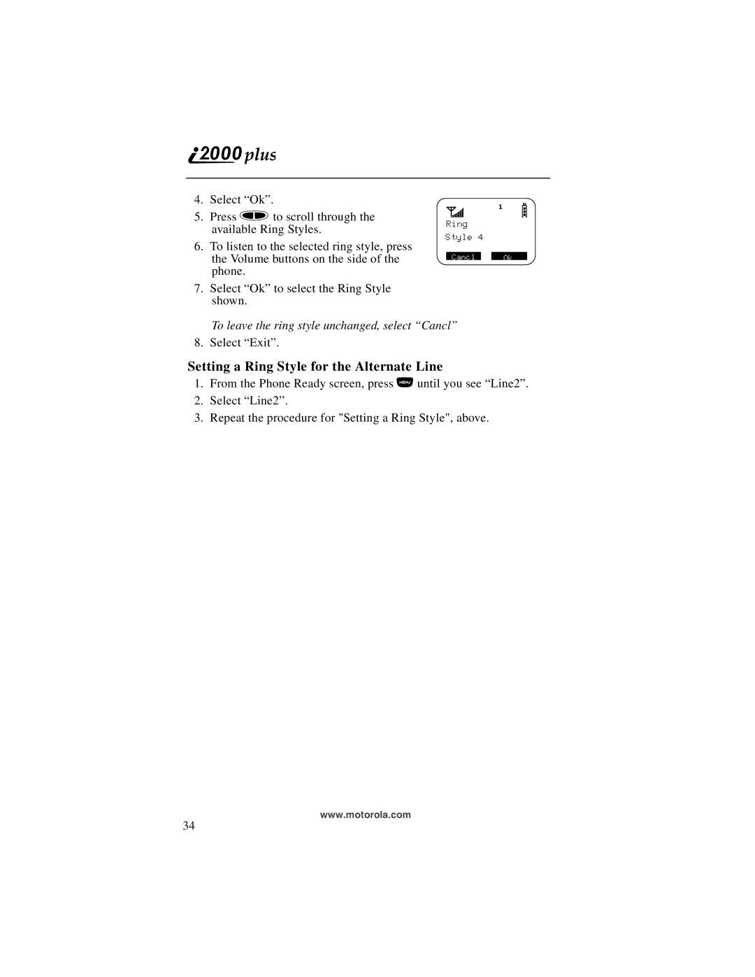 Motorola I200, NTN9487A manual Setting a Ring Style for the Alternate Line 